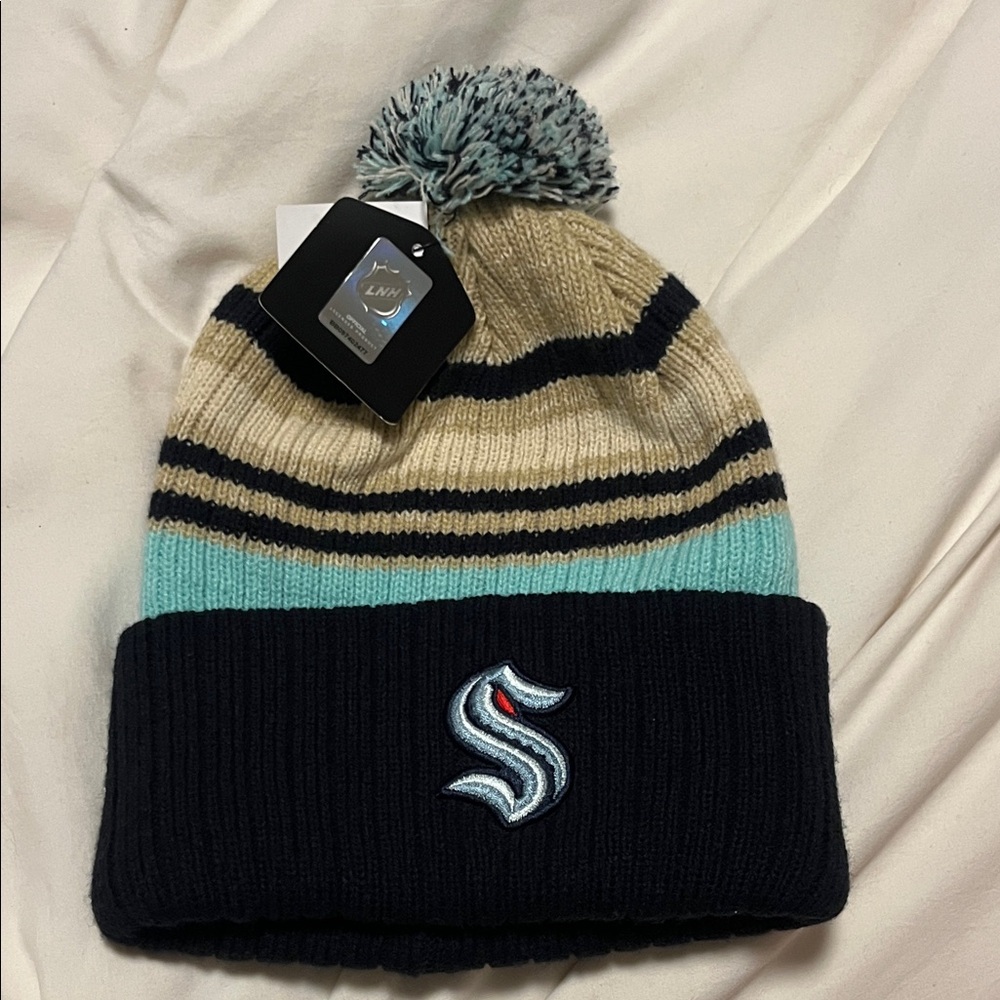 Men’s Striped Pom Beanie - Navy, Cream & Mint
